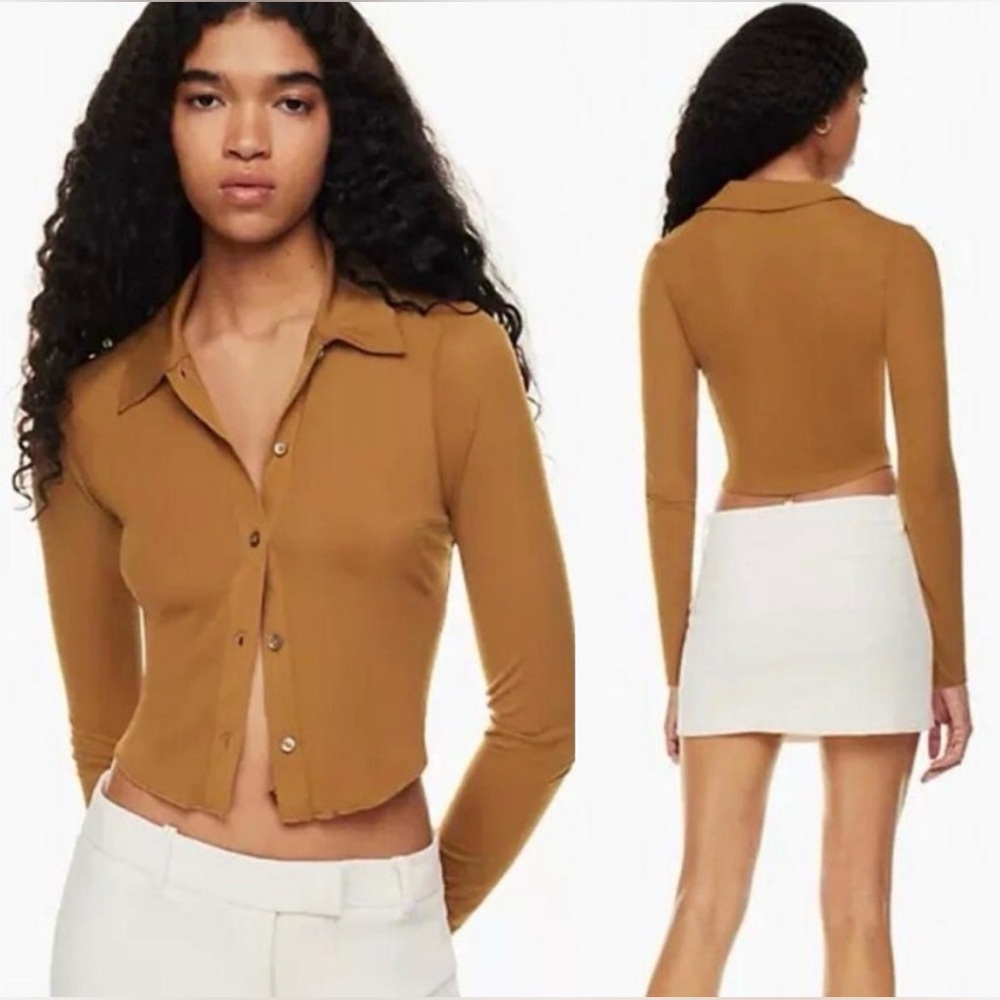 Wilfred Rich Chestnut Pose Waist Cropped Button Down Top